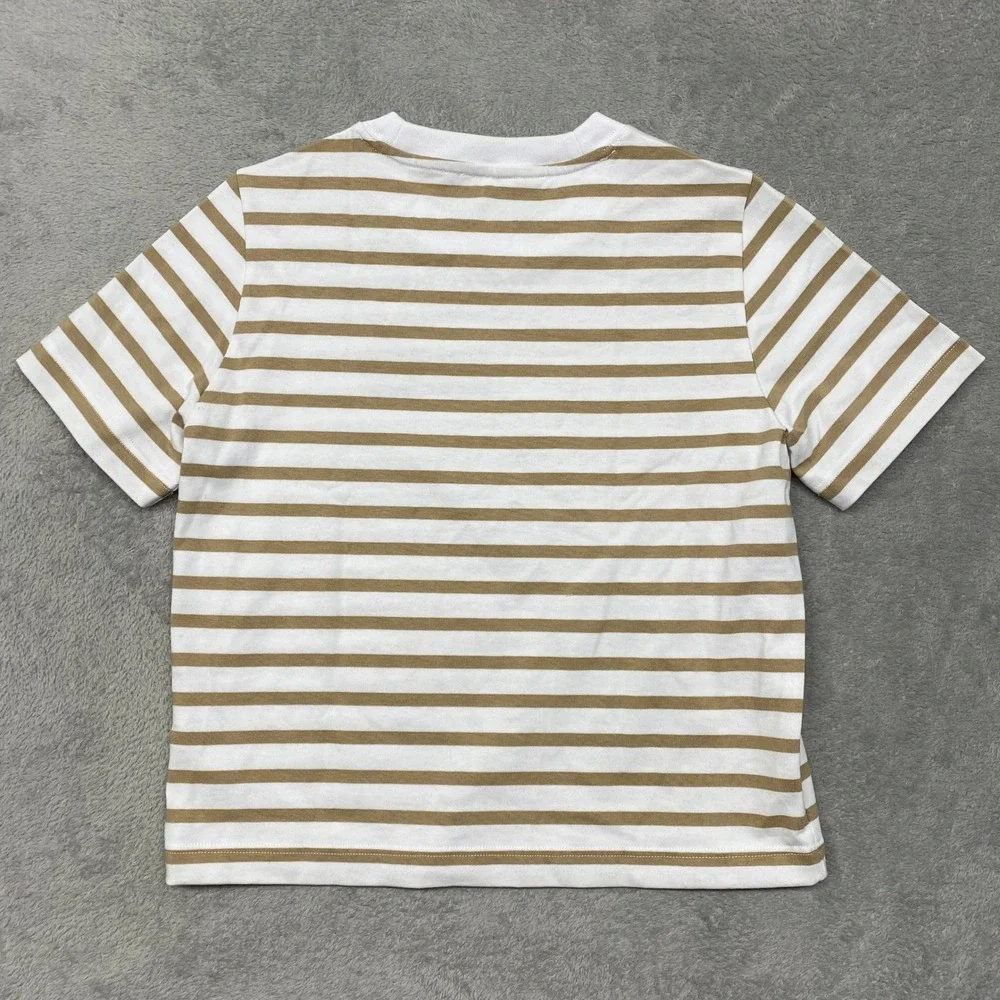Madewell Tee Womens Medium Tan White Striped Heavyweight Cotton Jersey NZ396 - Picture 8 of 9